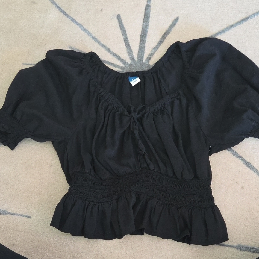 Old Navy Black Smocked Puff Sleeve Blouse